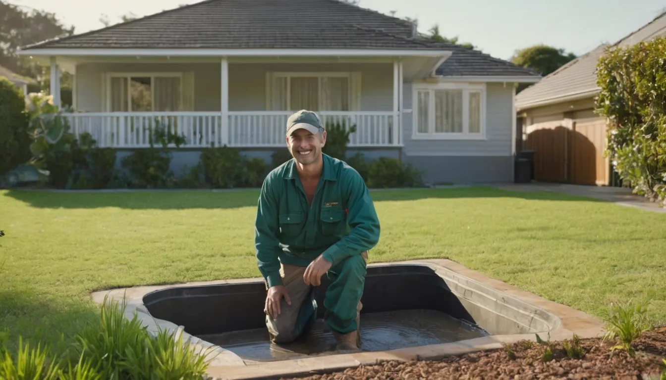 A local provider checking a septic tank lid in a home yard near Mount Airy